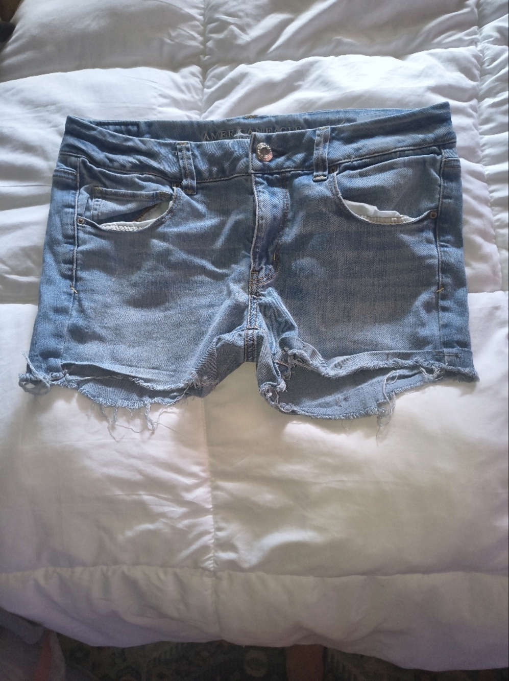 American Eagle Outfitters Light Blue Denim Shorts with Contrast Stitching